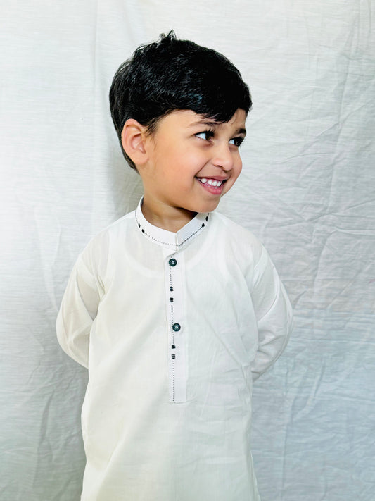 White Hand Embroided Kameez Shalwar Soft Cotton